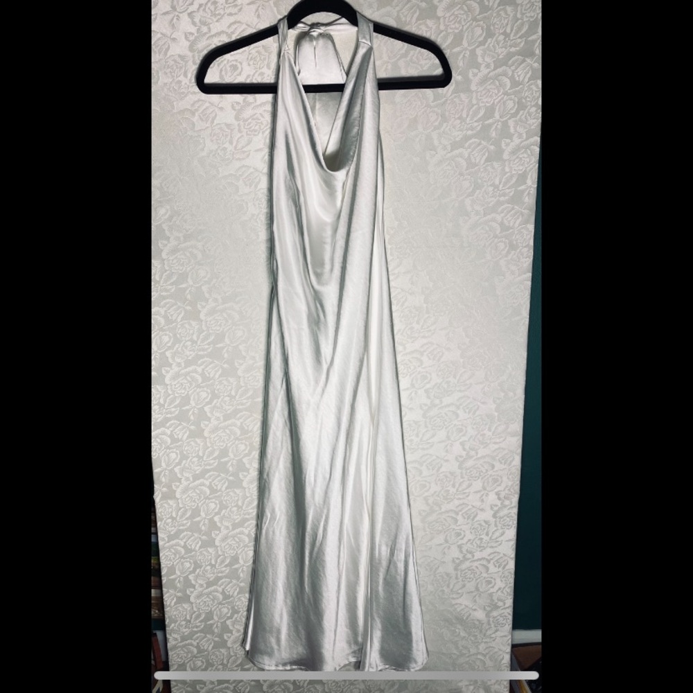 Altar’d State Daphne Bridal Satin Midi Dress White Size Small Cowl Neck Halter